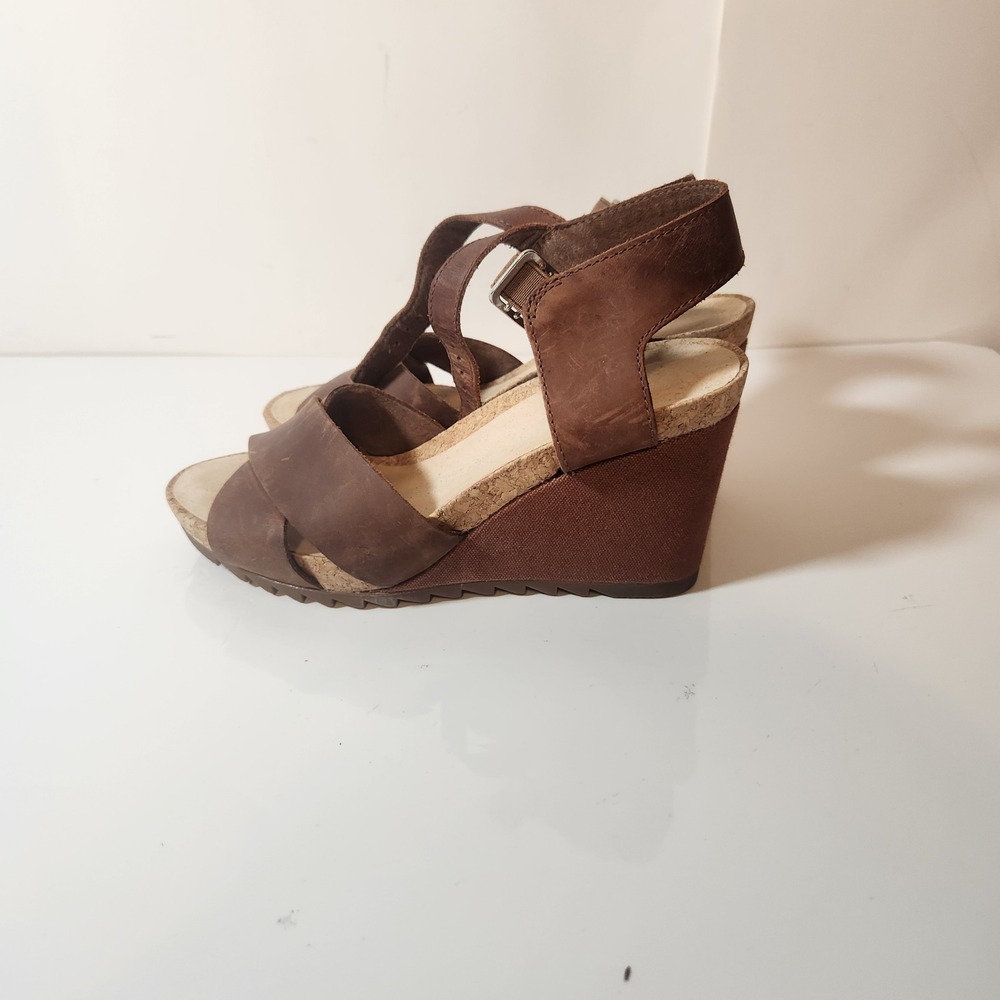 Clarks Jillian Rise Brown Leather Wedge Sandals Womens 6.5 M Strappy Cork